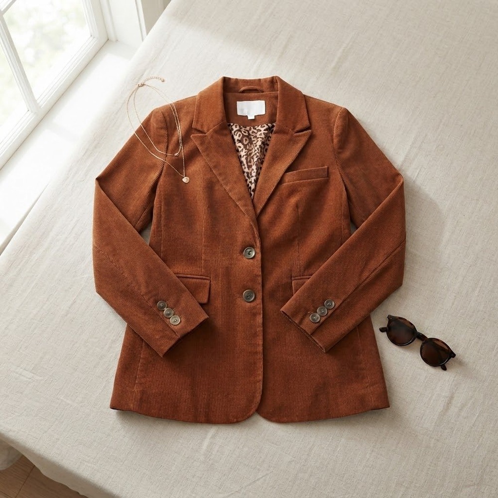 Avec Les Filles Blazer Women S Brown Corduroy Leopard Lining Boho Academia Luxe